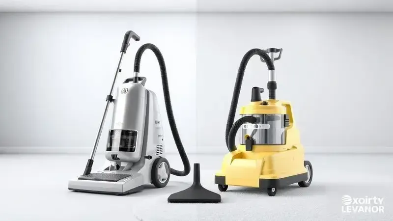 Comparação conceitual entre aspirador com água e extratora para limpeza de estofados