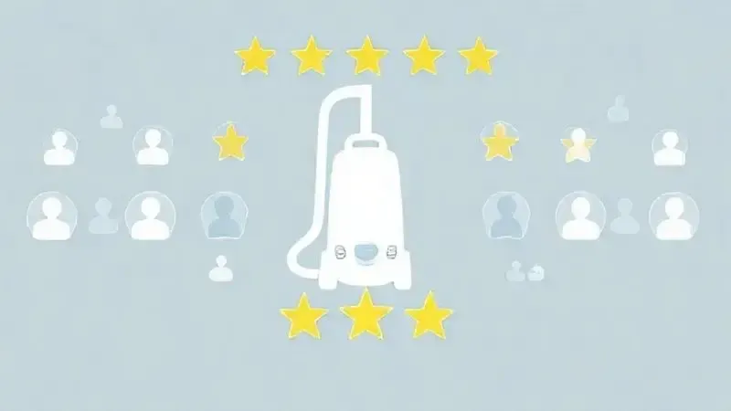 Ilustração conceitual representando as opiniões de usuários sobre o aspirador, com ícones de estrelas e avaliações positivas flutuando.