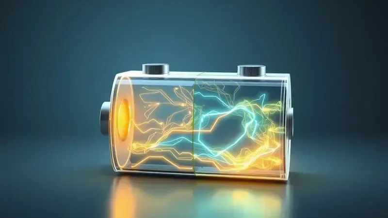 Representação conceitual de uma bateria mostrando fluxo de energia limpo versus obstruído