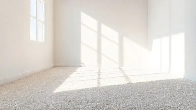Ilustração de uma sala de estar limpa e ensolarada, com um carpete impecável, simbolizando os benefícios de um ambiente saudável e bem cuidado.