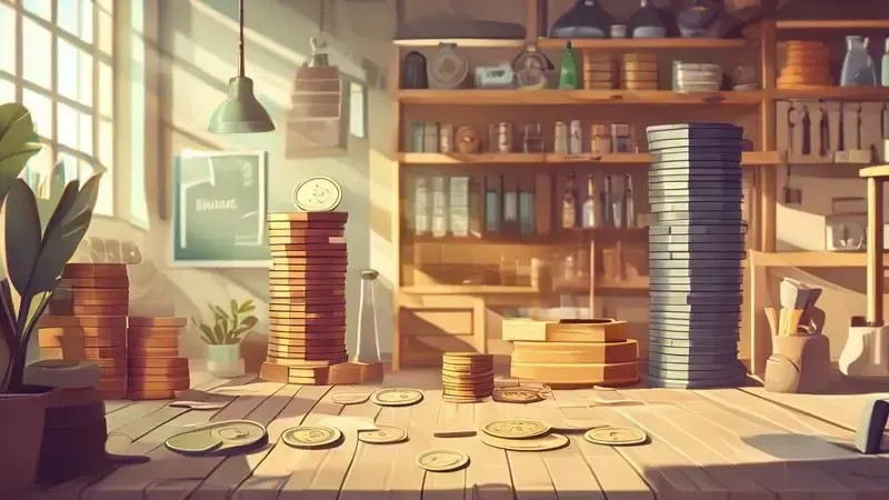 Ilustração conceitual mostrando comparação entre filtro caseiro e original com economia em moedas