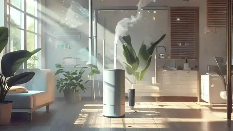Conceito de purificação de ar interior com sistema de filtragem por água para alérgicos