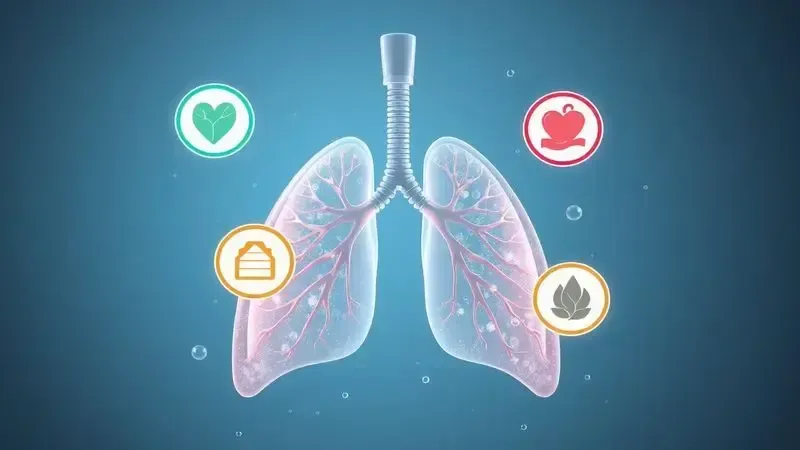 Ilustração conceitual dos cinco principais benefícios para saúde respiratória do sistema de limpeza com água
