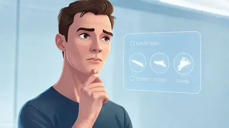 Ilustração conceitual de uma pessoa comparando características de aspiradores de pó em uma tela holográfica, simbolizando como escolher o melhor modelo.