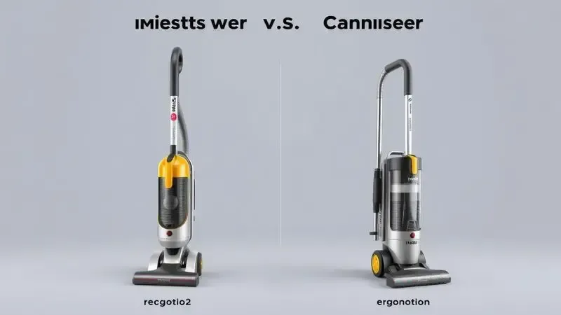Comparação visual conceitual entre aspiradores verticais e de arrasto em design