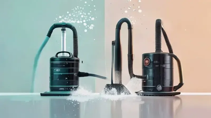 Ilustração comparativa dos modos de limpeza de pó e água para aspirador com diferentes configurações de filtro