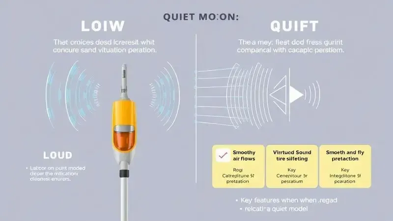 Comparação visual conceitual entre operação barulhenta e silenciosa de aspiradores com metáforas de ondas sonoras.