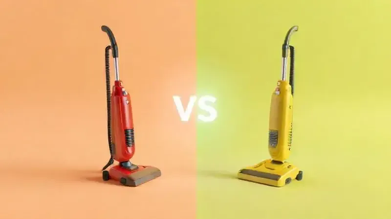 Comparativo entre dois aspiradores de pó verticais genéricos, representando a disputa entre modelos e marcas concorrentes.