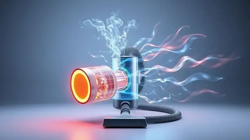 Ilustração 3D do conceito de sucção potente com visualização do fluxo de ar