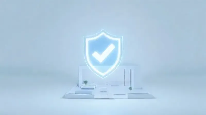 Ilustração 3D de um escudo de confiança brilhando sobre a planta de uma casa, representando a confiabilidade da marca Multilaser no setor de aspiradores robôs.