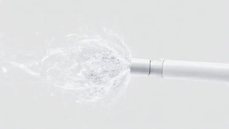 Ilustração conceitual da potência de sucção de um aspirador de pó, mostrando o fluxo de ar e partículas sendo aspiradas.