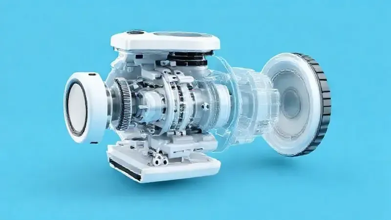 Ilustração conceitual do design e construção de um robô aspirador, mostrando os componentes internos e a qualidade dos materiais.