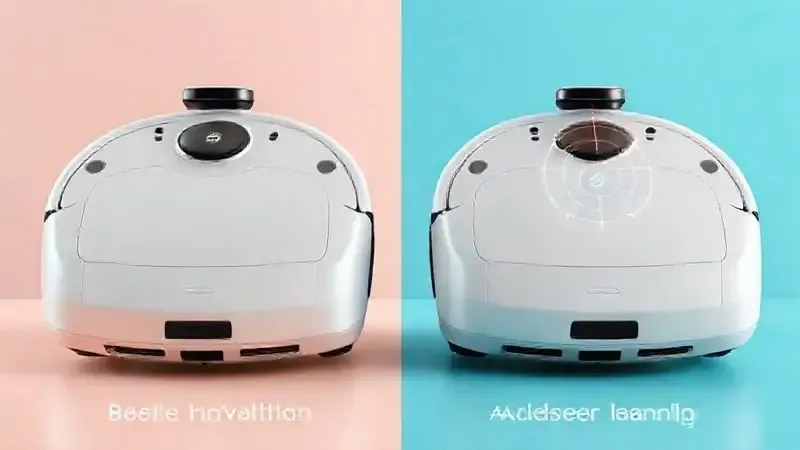 Ilustração conceitual comparando dois robôs aspiradores com tecnologias de mapeamento diferentes para simbolizar as diferenças entre modelos.