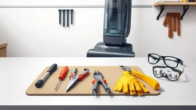 Ferramentas de desmontagem organizadas em mesa de trabalho para manutenção de eletrodomésticos.