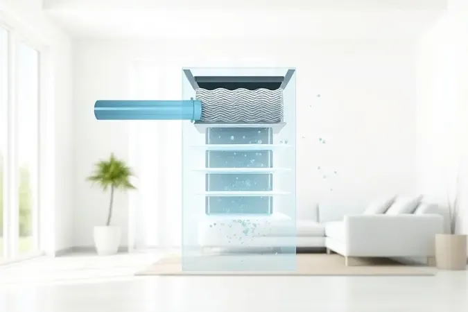 Filtros conceituais e fluxo de ar limpo em aspirador para destacar a saúde respiratória