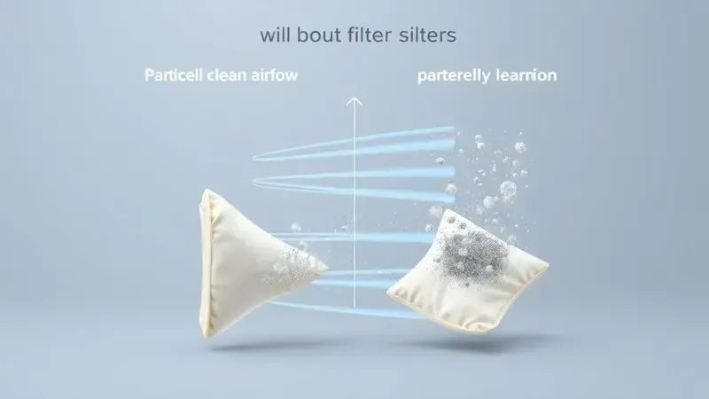 Ilustração conceitual do fluxo de ar e filtragem em sacos de aspirador
