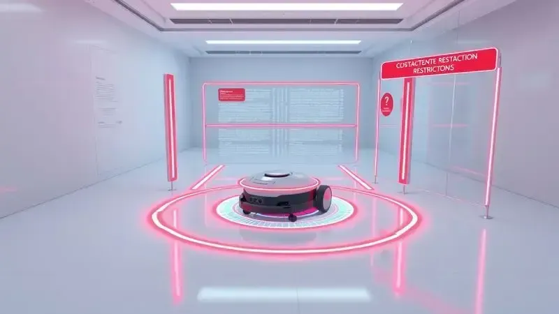 Representação conceitual de zonas proibidas e paredes virtuais em plano de piso digital