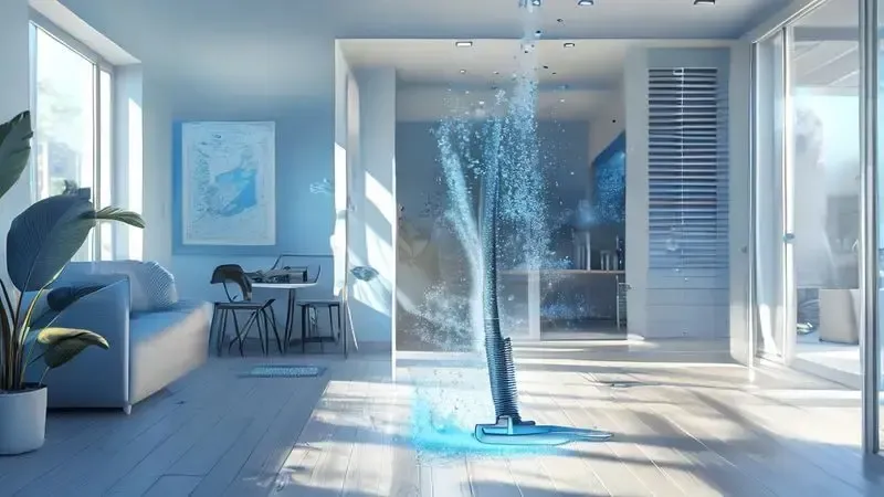 Ilustração conceitual mostrando a diferença de fluxo de ar entre filtro limpo e obstruído em aspirador