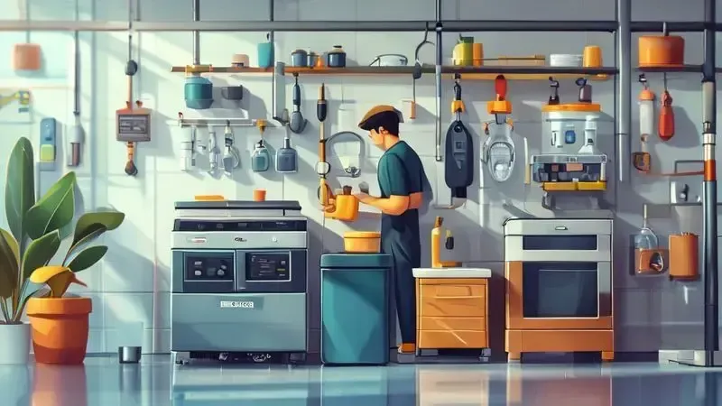 Conceito ilustrativo de manutenção e cuidados para aspirador com filtro de água