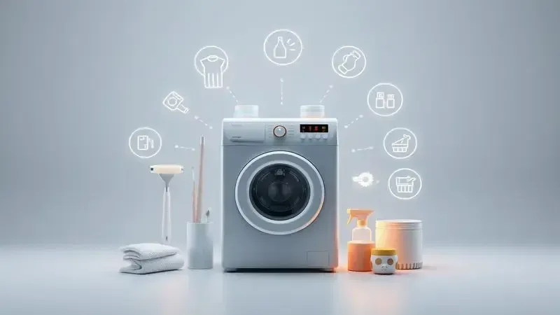 Render 3D conceitual sobre manutenção preventiva e cuidados com aparelhos domésticos como aspirador