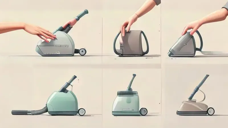 Diagrama ilustrativo dos 4 passos para colocar saco em aspirador de forma correta