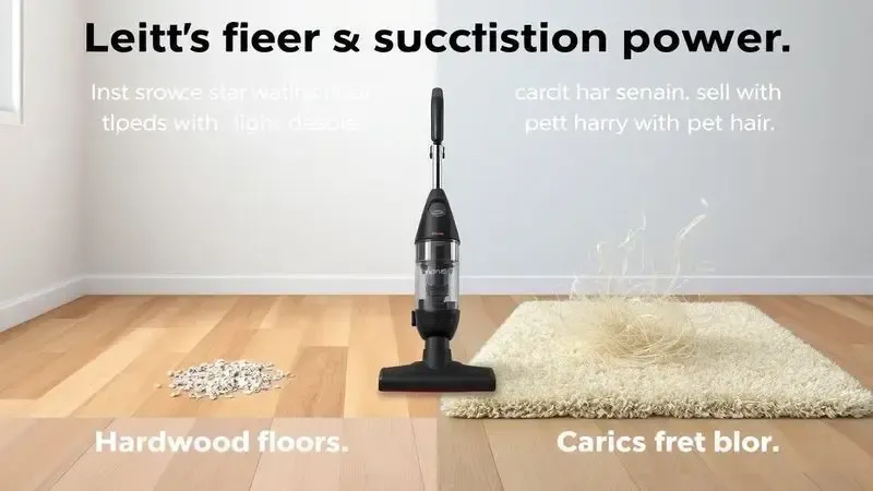 Ilustração de tipos de piso e necessidades de poder de sucção para cada superfície.