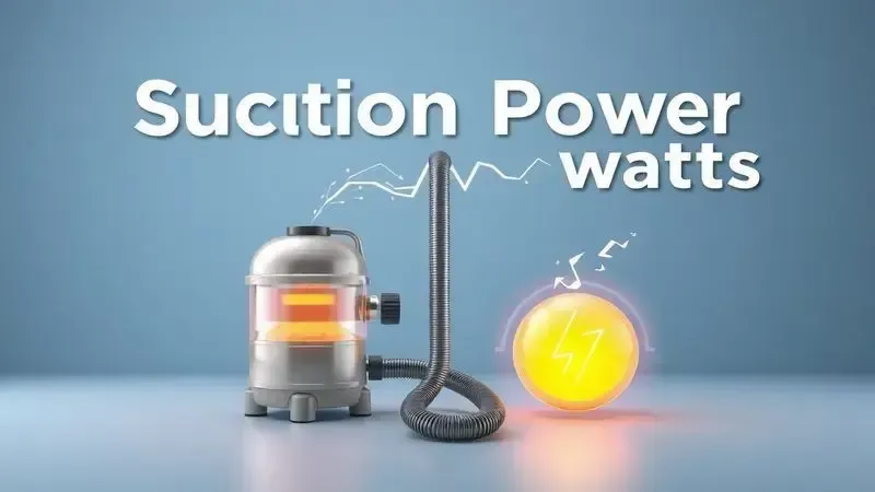 Ilustração conceitual comparando poder de sucção com consumo de energia em watts.