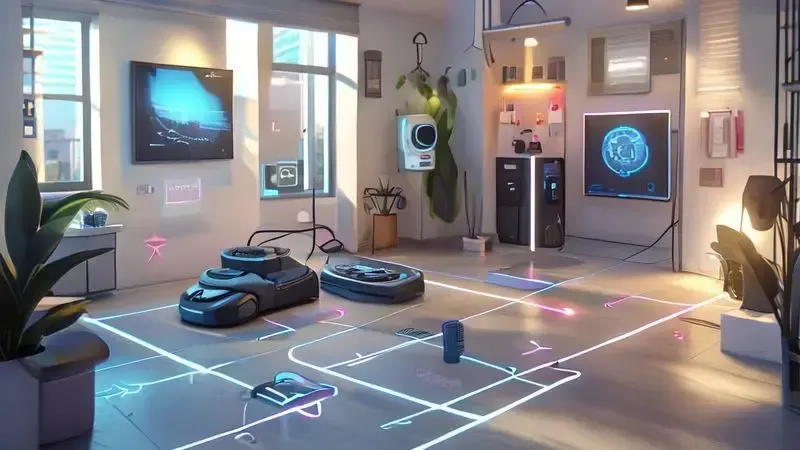 Ilustração conceitual de posicionamento ideal da base de carregamento para facilitar docking do robô