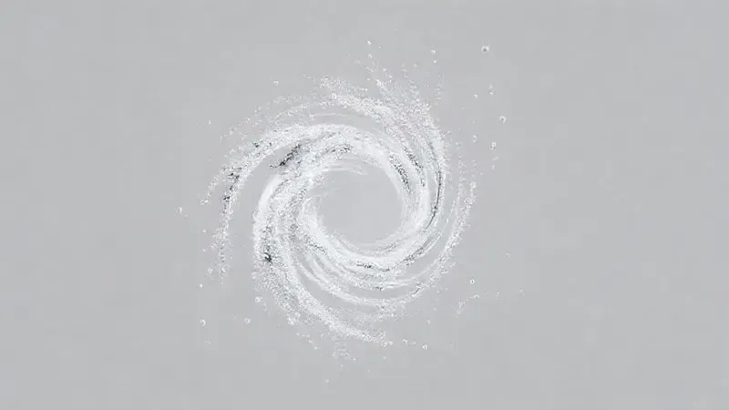 Render 3D demonstrando o poder de sucção de um aspirador, com um vórtice de partículas e gotas de água sendo sugadas.