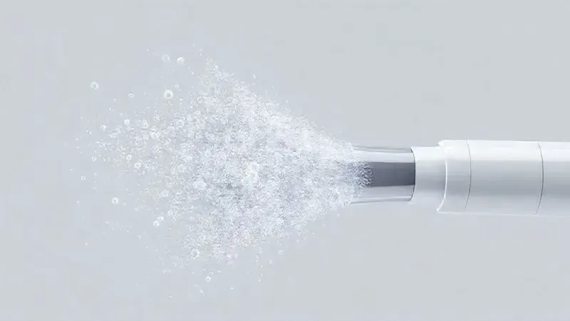 Ilustração conceitual do poder de sucção de um aspirador de pó, mostrando o fluxo de ar e partículas sendo aspiradas por um bocal abstrato.