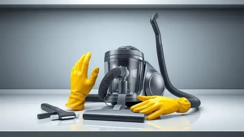 Preparação segura para troca do saco do aspirador com equipamentos de proteção e organização adequada