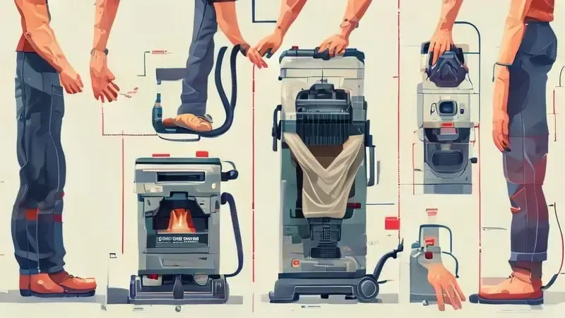 Ilustração conceitual do processo de troca do saco do aspirador de forma limpa