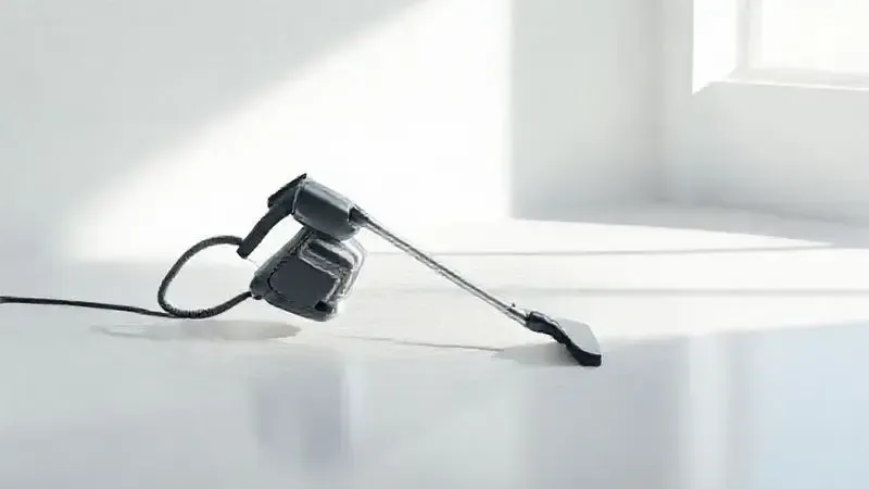 Render 3D simbolizando a mobilidade e o baixo ruído de um aspirador de pó moderno, deslizando facilmente em um ambiente silencioso.
