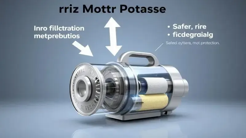 Representação conceitual dos riscos ao motor do aspirador e mecanismos de proteção com filtragem adequada.
