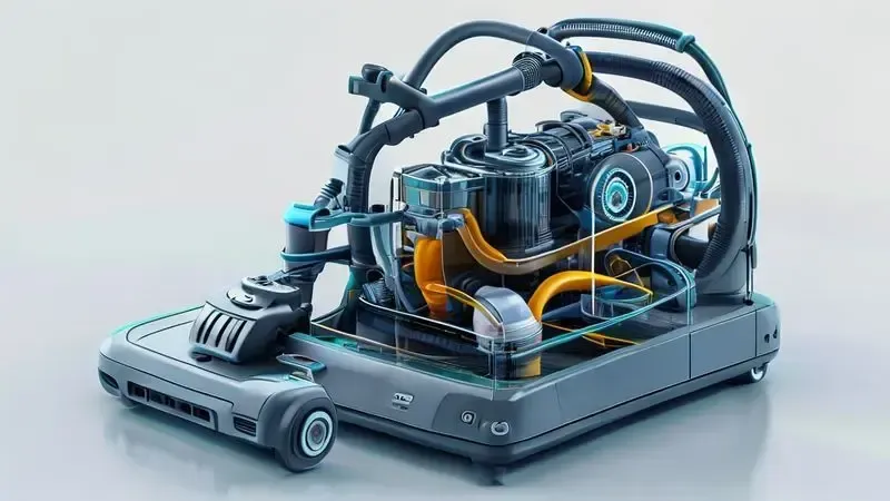 Sistema de gotejamento interno do robô aspirador - ilustração técnica em corte 3D