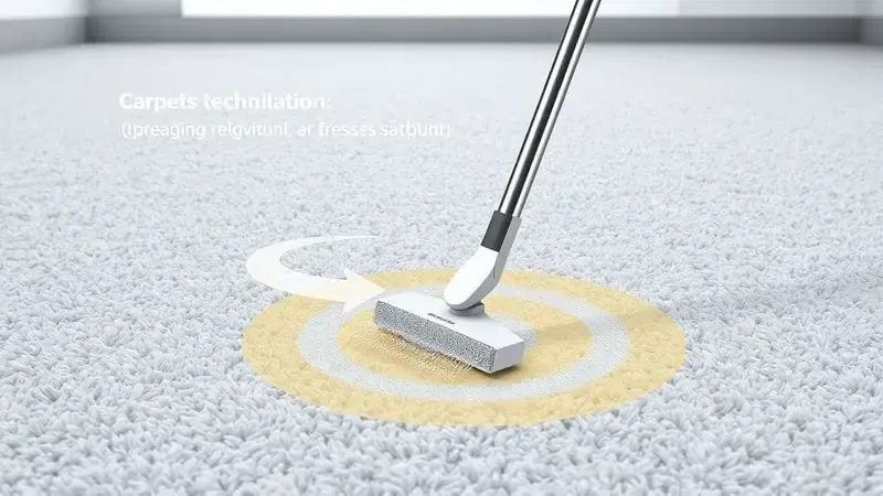 Técnicas de aspiração correta para tapetes e carpetes mostrando padrões de movimento e pressão