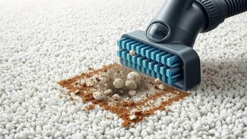 Ilustração conceitual da tecnologia de limpeza profunda com agitação de partículas e sucção potente