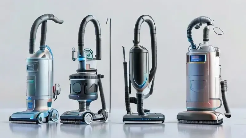 Diagrama ilustrativo dos quatro tipos principais de aspiradores e seus pontos de desmontagem para limpeza