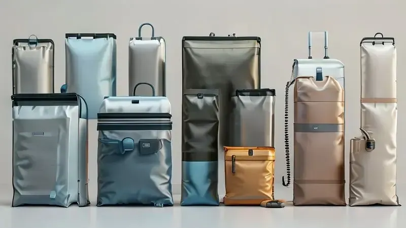 Tipos variados de sacos a vácuo para organização com diferentes tamanhos e sistemas de fechamento