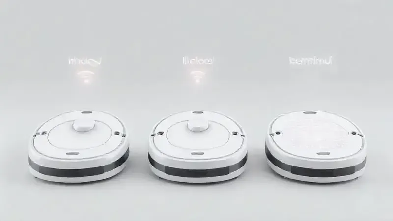 Ilustração mostrando diferentes tecnologias de robôs aspiradores, como sensores e mapeamento a laser, para explicar os modelos da marca Ropo.