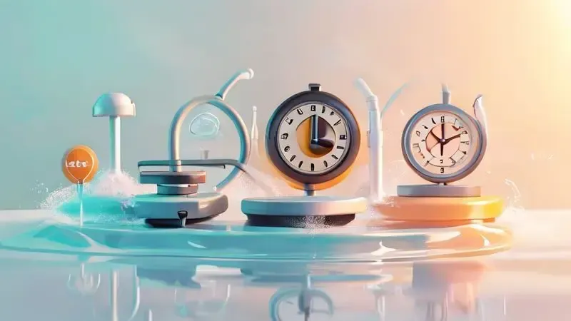 Ilustração conceitual das principais vantagens do aspirador de piscina portátil: velocidade, economia e versatilidade