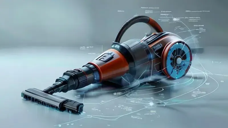 Visualização conceitual de teste de vazamento de ar e verificação de vedações em aspiradores de pó